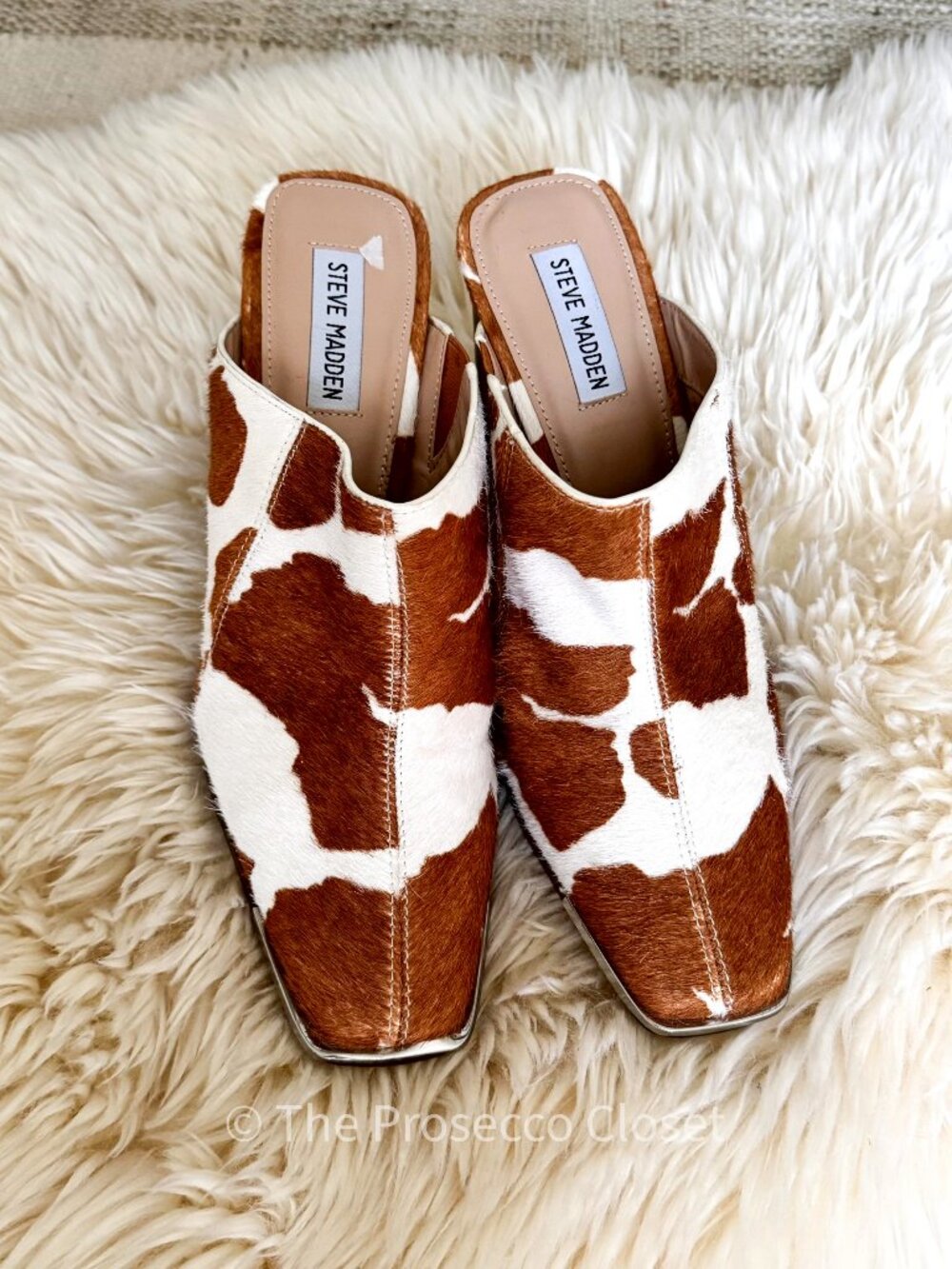 NWOT Steve Madden Cow Print Square Toe Mule (10)